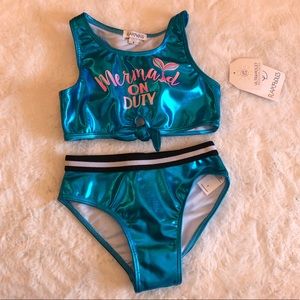 Flapdoodles Blue Metallic Mermaid Bathing Suit
